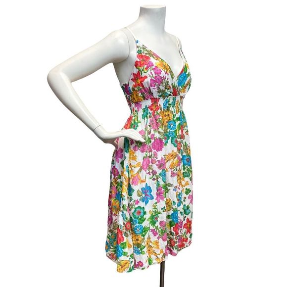 Women's Medium Summer Floral Sundress V Neck Thin Strap Knee Length Dress - Picture 4 of 7